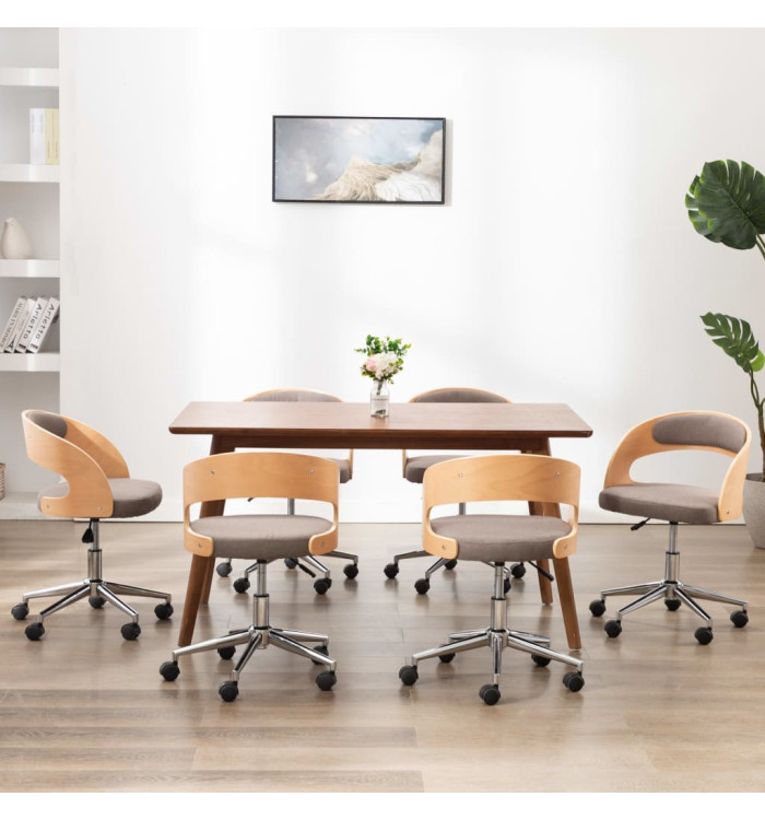 Chaises pivotantes à manger lot de 6 taupe bois courbé et tissu | Mobilier & Déco