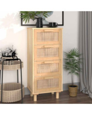 Buffet Marron 40x30x90 cm Bois de pin massif et rotin naturel | Mobilier & Déco