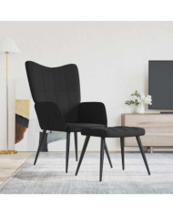 Chaise de relaxation avec tabouret Noir Tissu | Mobilier & Déco