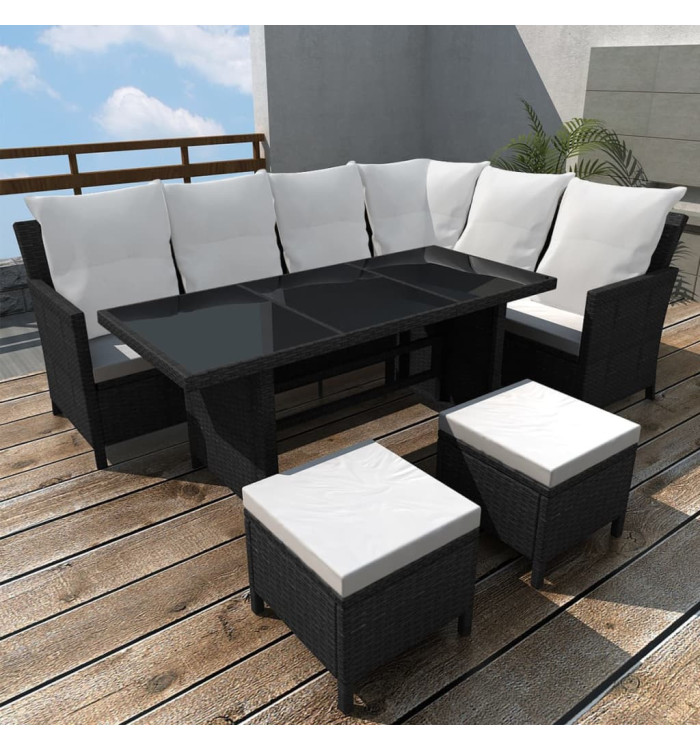 Salon de jardin 4 pcs avec coussins Résine tressée Noir | Mobilier & Déco