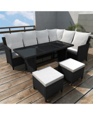 Salon de jardin 4 pcs avec coussins Résine tressée Noir | Mobilier & Déco
