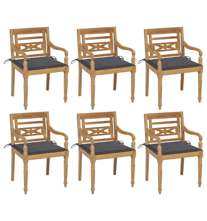Chaises Batavia avec coussins lot de 6 Bois de teck solide | Mobilier & Déco