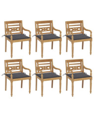 Chaises Batavia avec coussins lot de 6 Bois de teck solide | Mobilier & Déco