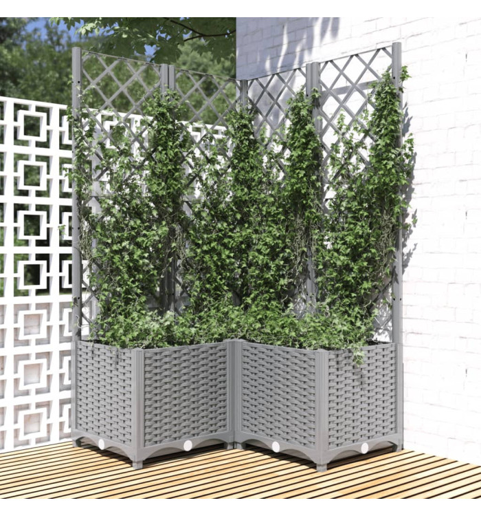 Jardinière avec treillis Gris clair 80x80x136 cm PP | Mobilier & Déco