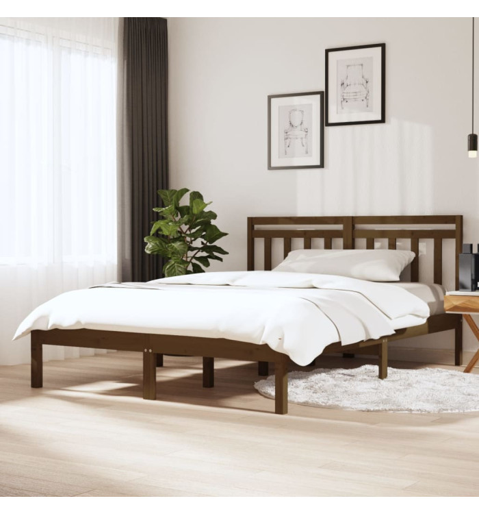 Cadre de lit sans matelas marron miel bois massif 120x200 cm | Mobilier & Déco