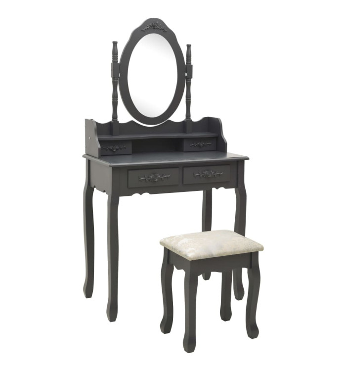 Ensemble de coiffeuse avec tabouret Gris 75x69x140 cm Paulownia | Mobilier & Déco