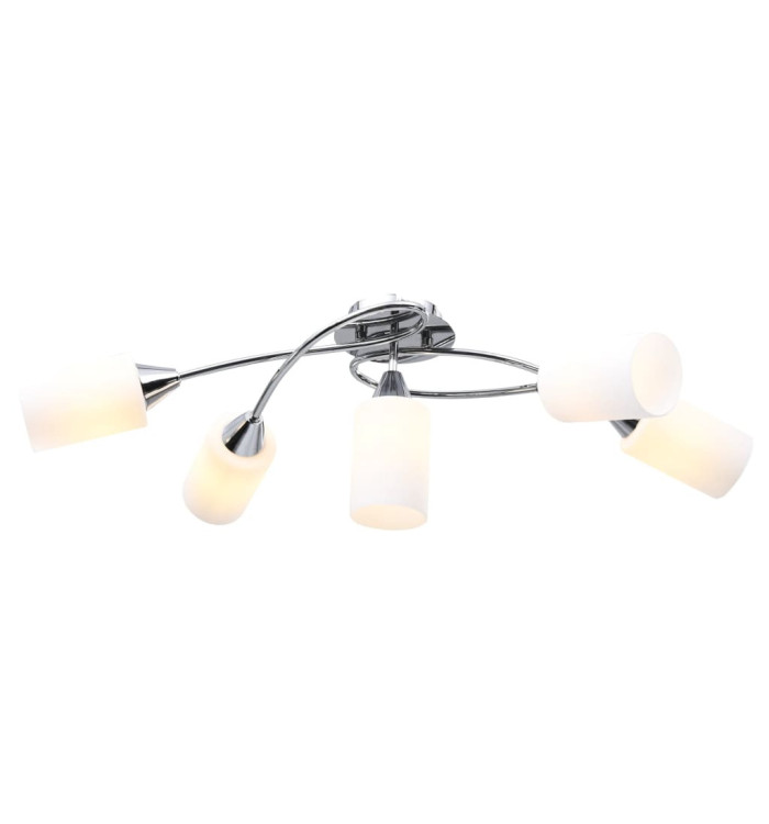 Plafonnier avec abat-jour en verre 5 ampoules E14 Blanc Cône | Mobilier & Déco