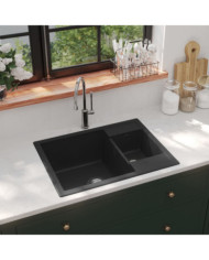 Évier de cuisine et deux lavabos trou de trop-plein Noir Granit | Mobilier & Déco