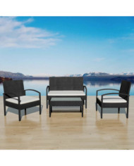 Salon de jardin 4 pcs avec coussins Résine tressée Noir | Mobilier & Déco
