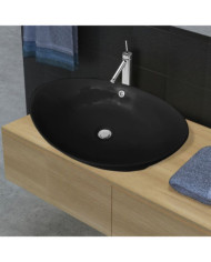 Lavabo ovale en céramique noir avec trop plein 59 x 38,5 cm | Mobilier & Déco