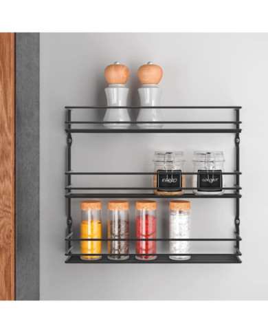 Metaltex Étagère à épices murale à 3 niveaux Pepito Noir | Mobilier & Déco