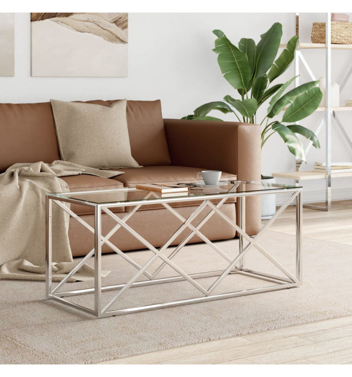 Table basse 110x45x45 cm acier inoxydable et verre | Mobilier & Déco