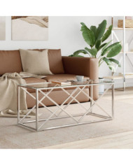 Table basse 110x45x45 cm acier inoxydable et verre | Mobilier & Déco