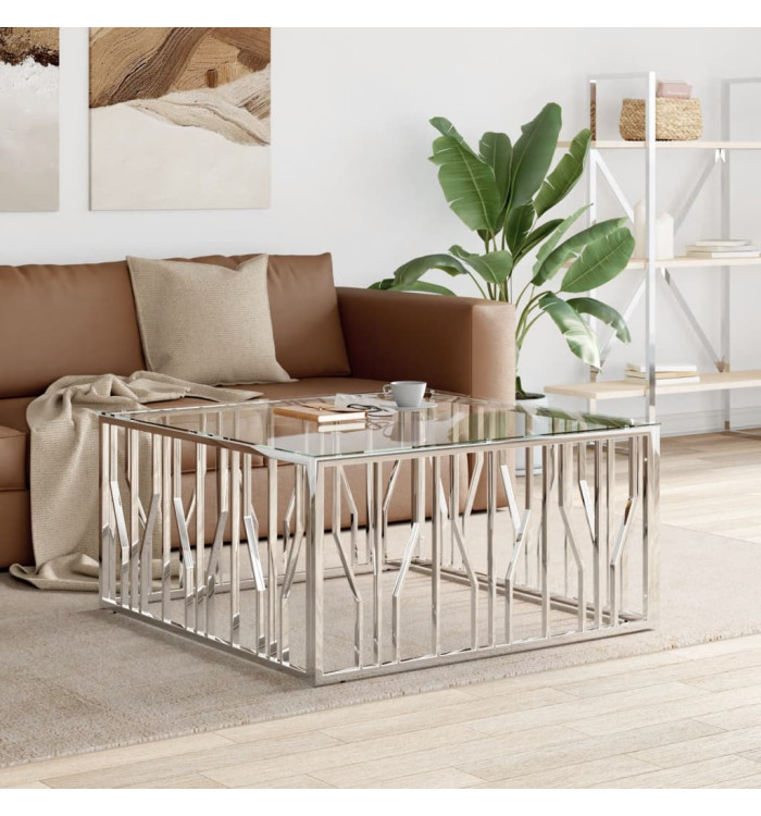 Table basse 100x100x50 cm acier inoxydable et verre | Mobilier & Déco