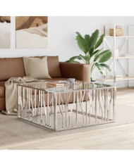 Table basse 100x100x50 cm acier inoxydable et verre | Mobilier & Déco