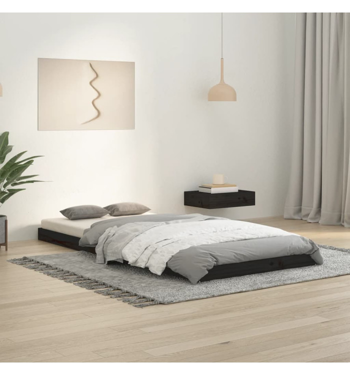 Cadre de lit sans matelas noir 90x200 cm bois de pin massif | Mobilier & Déco