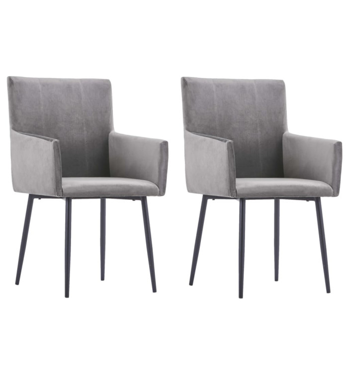 Chaises à manger avec accoudoirs lot de 2 gris velours | Mobilier & Déco