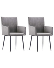 Chaises à manger avec accoudoirs lot de 2 gris velours | Mobilier & Déco