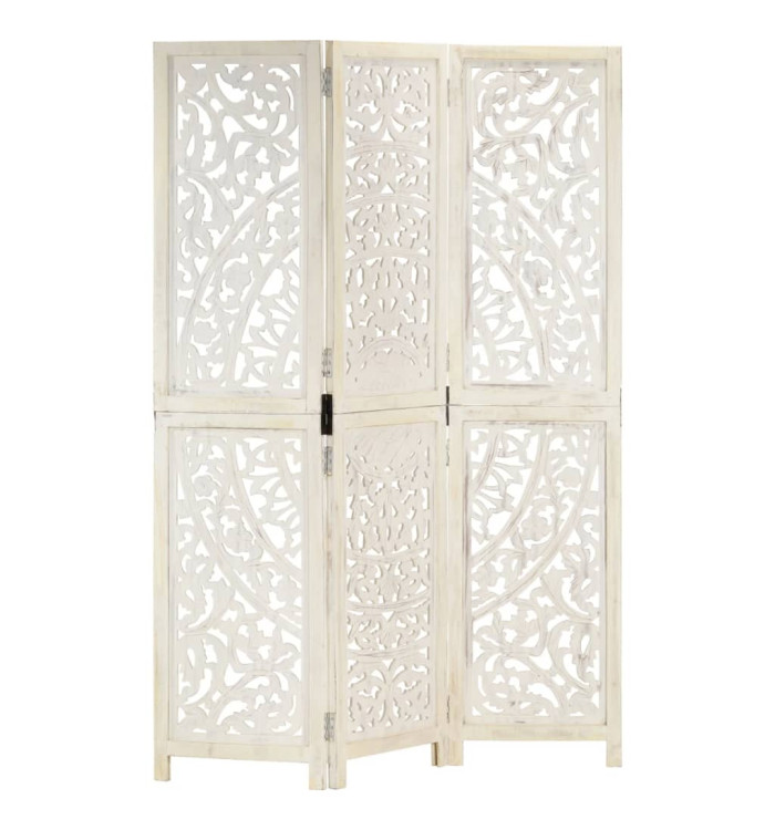 Cloison de séparation 3 panneaux Blanc 120x165 cm Bois manguier | Mobilier & Déco