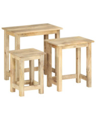 Tables gigognes 3 pcs Bois solide de manguier | Mobilier & Déco