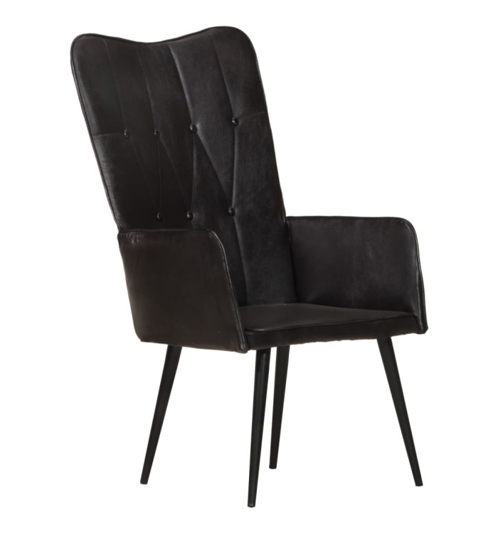 Chaise à oreilles Noir Cuir véritable | Mobilier & Déco