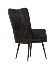 Chaise à oreilles Noir Cuir véritable | Mobilier & Déco