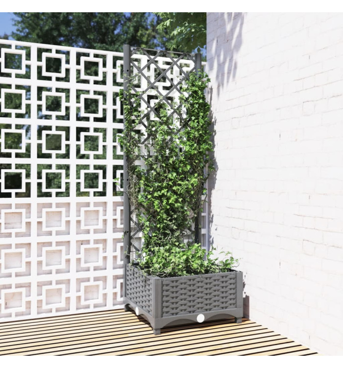 Jardinière avec treillis Gris clair 40x40x121,5 cm PP | Mobilier & Déco