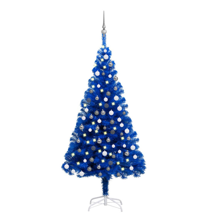 Arbre de Noël artificiel pré-éclairé et boules bleu 180 cm PVC | Mobilier & Déco