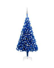Arbre de Noël artificiel pré-éclairé et boules bleu 180 cm PVC | Mobilier & Déco