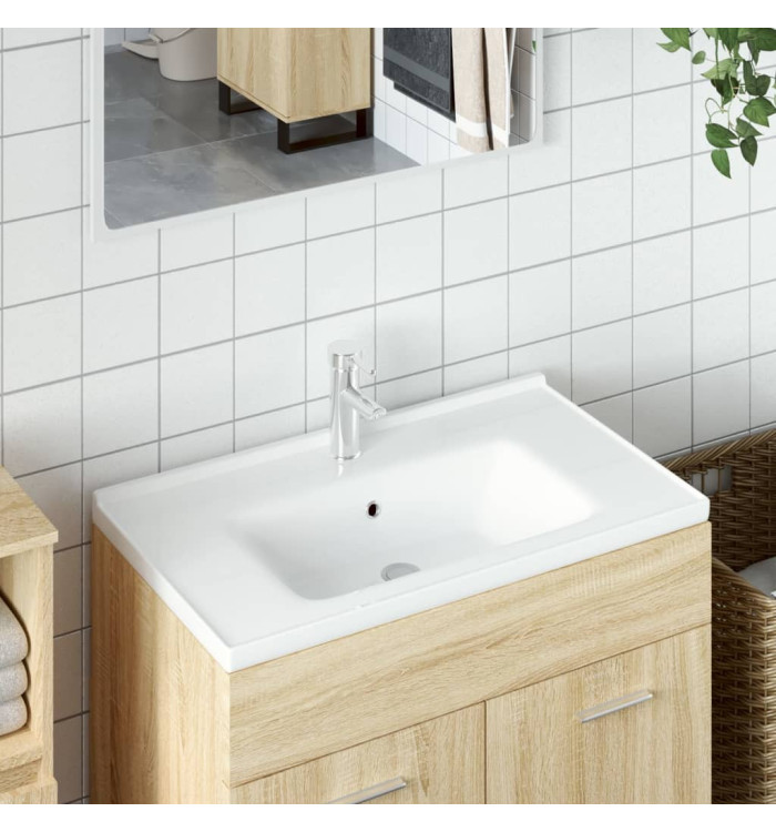 Évier de salle de bain blanc rectangulaire céramique | Mobilier & Déco