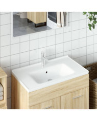 Évier de salle de bain blanc rectangulaire céramique | Mobilier & Déco