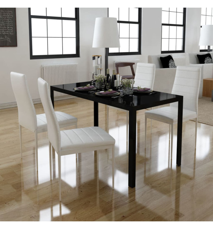 Ensemble de table à manger cinq pièces noir et blanc | Mobilier & Déco