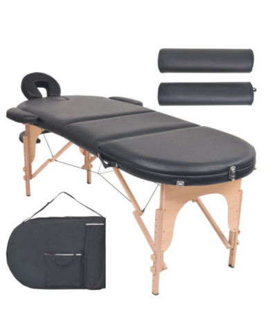 Table de massage pliable 4 cm d'épaisseur et 2 traversins Noir | Mobilier & Déco