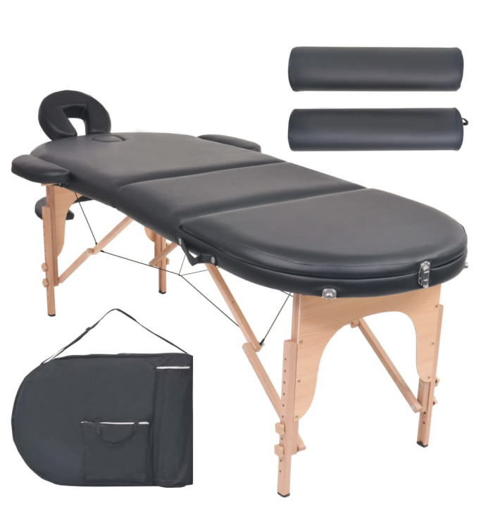 Table de massage pliable 4 cm d'épaisseur et 2 traversins Noir | Mobilier & Déco