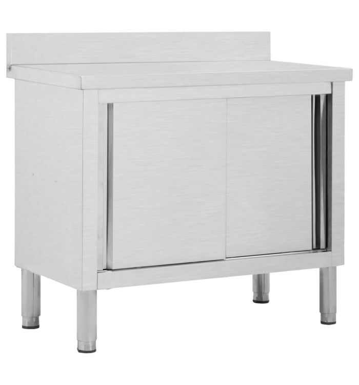 Table de travail avec portes coulissantes 100x50x(95-97)cm Inox | Mobilier & Déco