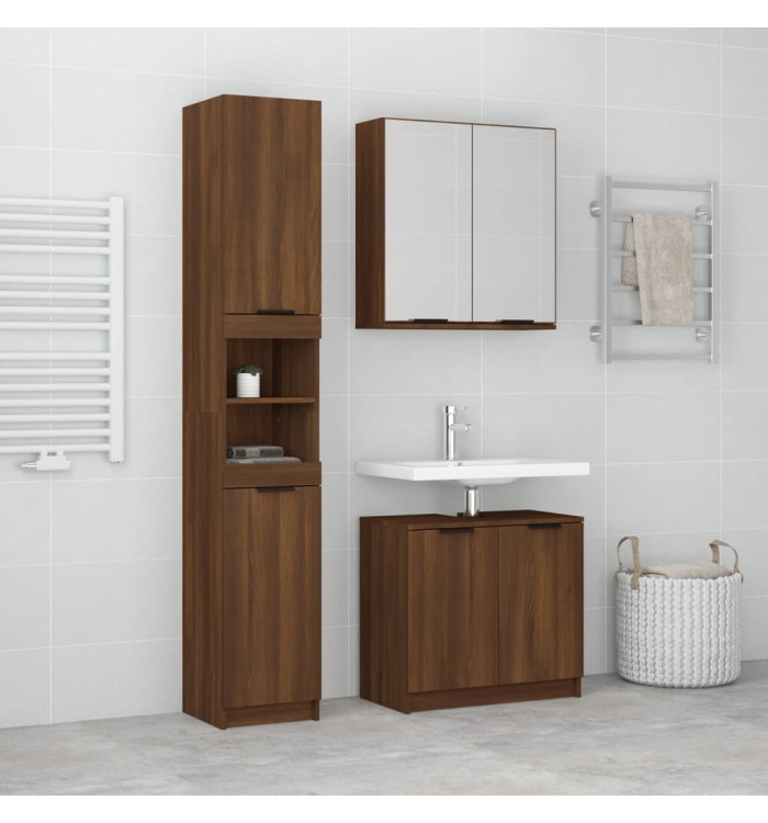 Ensemble d'armoires de salle de bain 3 pcs chêne marron | Mobilier & Déco