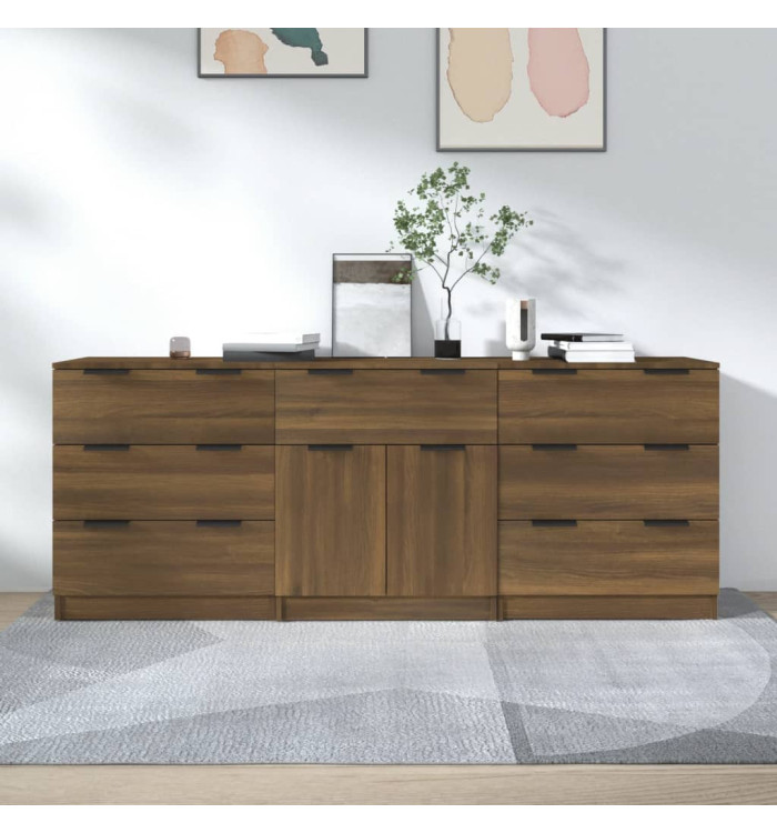 Buffets 3 pcs Chêne marron Bois d'ingénierie | Mobilier & Déco