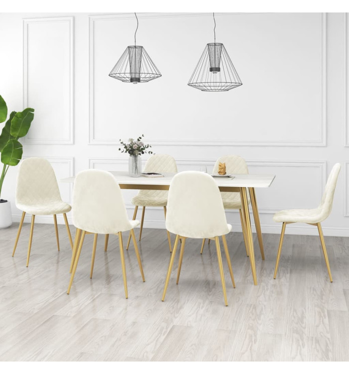 Chaises à manger lot de 6 blanc crème velours | Mobilier & Déco