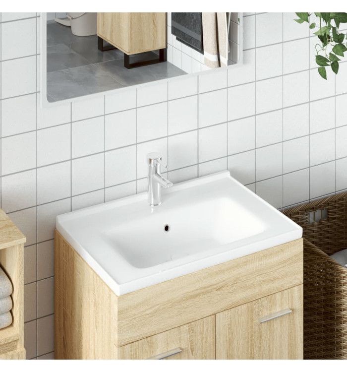 Évier salle de bain blanc 71x48x19,5 cm rectangulaire céramique | Mobilier & Déco