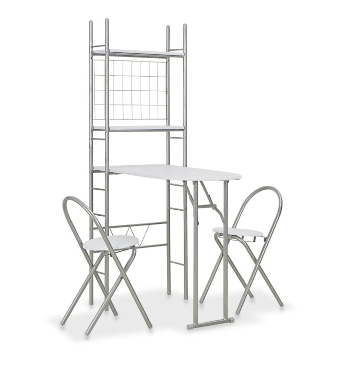 Ensemble à dîner pliant 3 pcs et étagère de rangement MDF acier | Mobilier & Déco