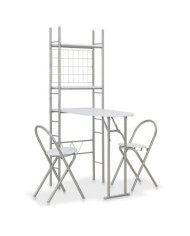 Ensemble à dîner pliant 3 pcs et étagère de rangement MDF acier | Mobilier & Déco