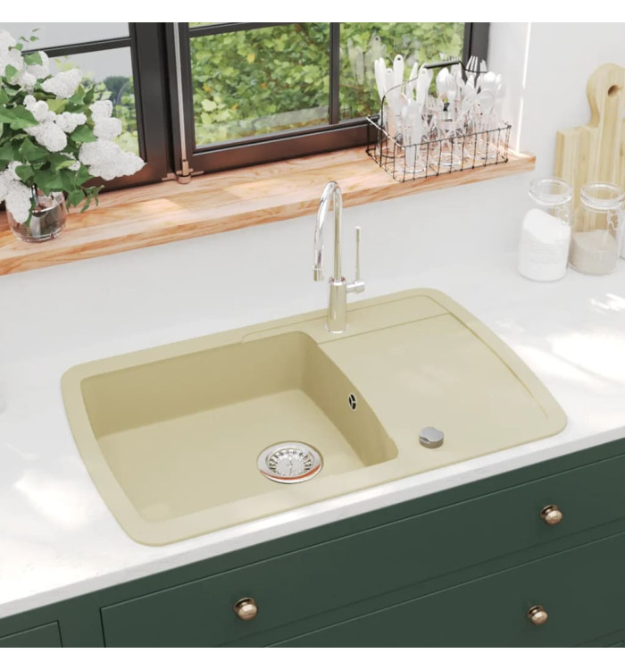 Évier de cuisine Granit Seul lavabo Beige | Mobilier & Déco