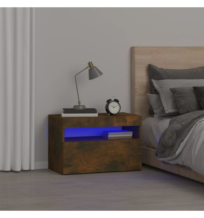 Table de chevet avec lumières LED Chêne fumé 60x35x40 cm | Mobilier & Déco