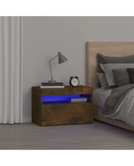 Table de chevet avec lumières LED Chêne fumé 60x35x40 cm | Mobilier & Déco