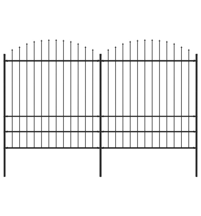 Clôture de jardin à dessus en lance Acier (1,75-2)x3,4 m Noir | Mobilier & Déco