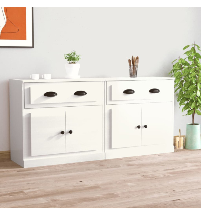 Buffets 2 pcs blanc brillant bois d'ingénierie | Mobilier & Déco