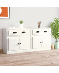 Buffets 2 pcs blanc brillant bois d'ingénierie | Mobilier & Déco
