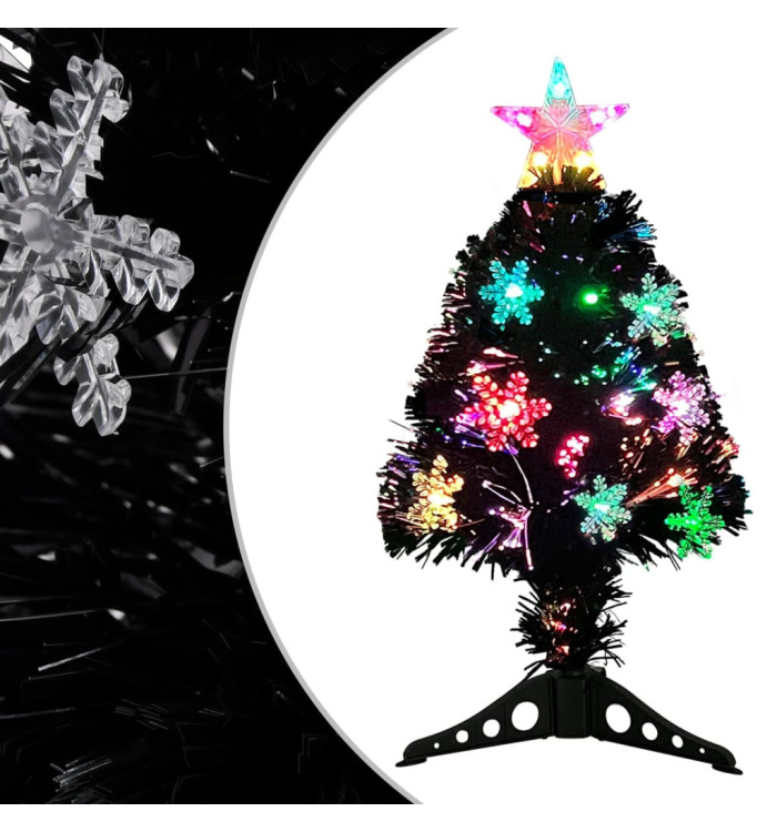 Sapin de Noël et flocons de neige LED Noir 64 cm Fibre optique | Mobilier & Déco