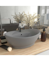 Lavabo ovale à trop-plein Gris clair mat 58,5x39 cm Céramique | Mobilier & Déco