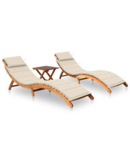 Chaises longues lot de 2 avec table et coussins Acacia solide | Mobilier & Déco